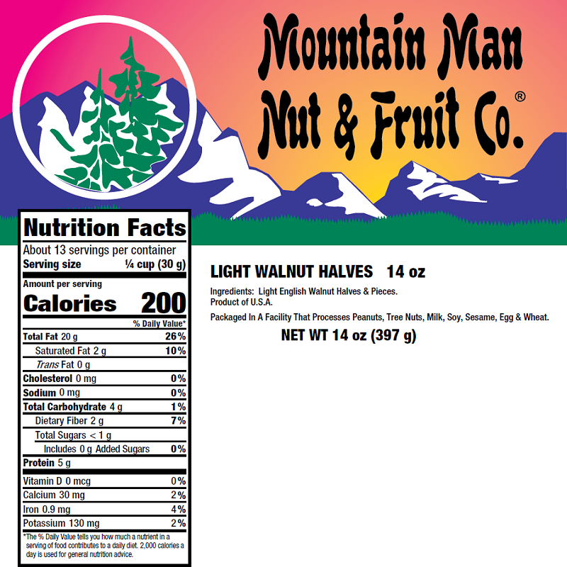 1060 Light Walnut Halves 14oz Label