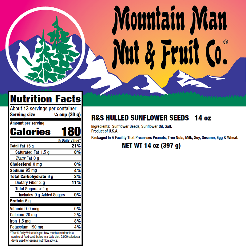 2170 Roasted & Salted Hulled Sunflower Seeds 14oz Label
