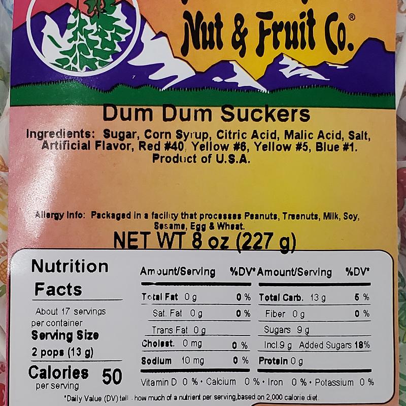 Dum Dum Suckers 8oz Label