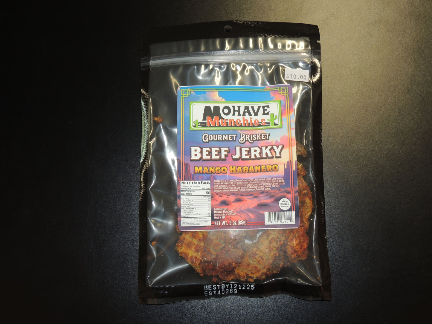 Mango Habanero Beef Jerky 3oz. Our Mango Habanero Beef Jerky is the perfect match for your taste buds! This tropical-hot combo pairs brisket beef with the juicy sweetness of mangoes and the fiery kick of habanero peppers, creating a flavor-packed jerky thatβs bursting with heat and sweetness in every bite! $10.00 USD