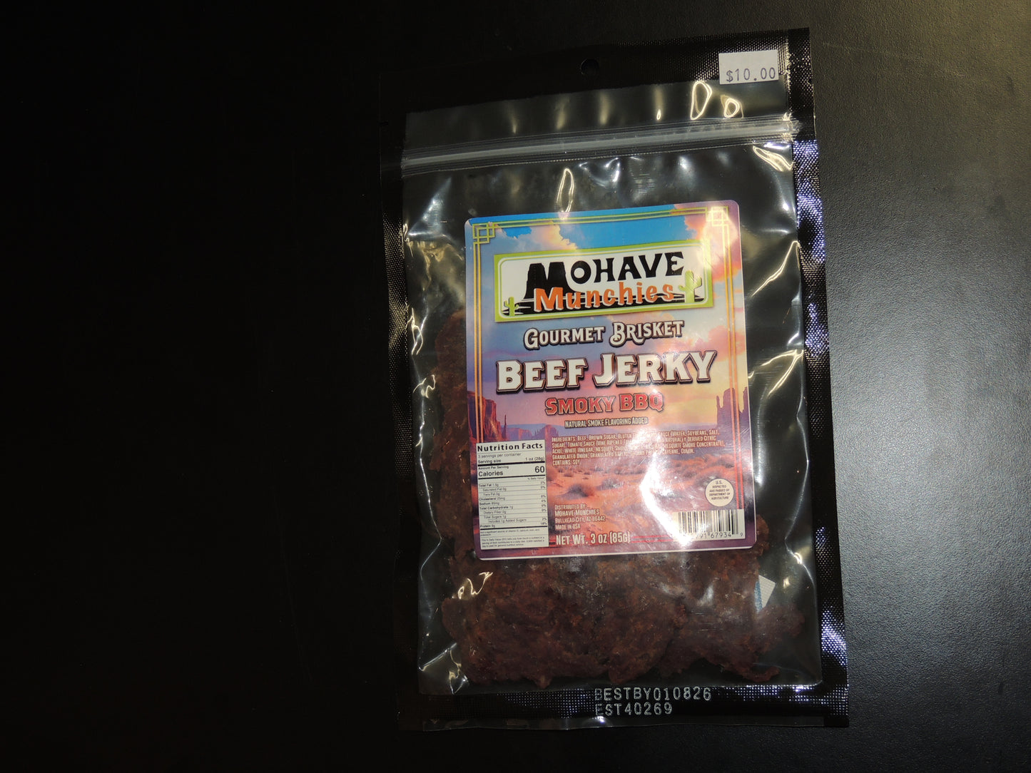Smoky BBQ Brisket Beef Jerky 3oz. Craving a smoky, spice-kissed snack that won’t wreck your diet? Then our Smoky BBQ Brisket Beef Jerky is exactly what you need! $10.00 USD