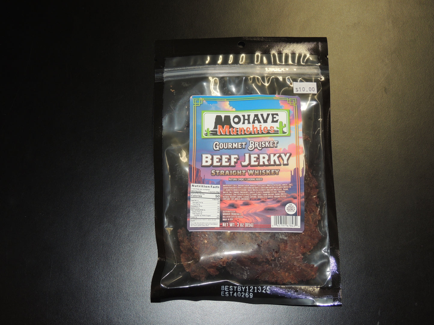 Straight Whiskey Beef Jerky 3oz. Made with real Kentucky Bourbon, this jerky delivers a rich, smoky, and slightly sweet bite that whiskey lovers will appreciate. $10.00 USD