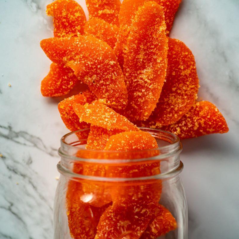 chili mangoes 8oz. Add some heat to your snack time with our chili mangoes! Sweet mango slices with just the right amount of spice for a bold, tasty treat. $4.79 USD