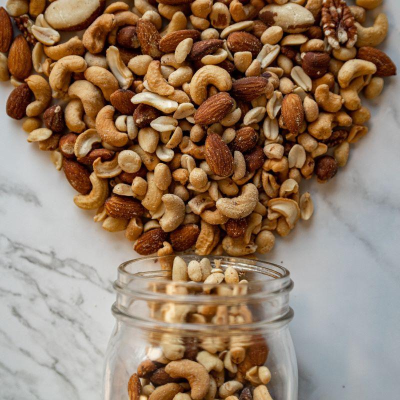 choice mixed nuts 16oz. Indulge in a hand-selected mix of roasted jumbo cashews, peanuts, almonds, Brazil nuts, filberts, and pecans—with the occasional macadamia nut for an extra treat! $9.00 USD