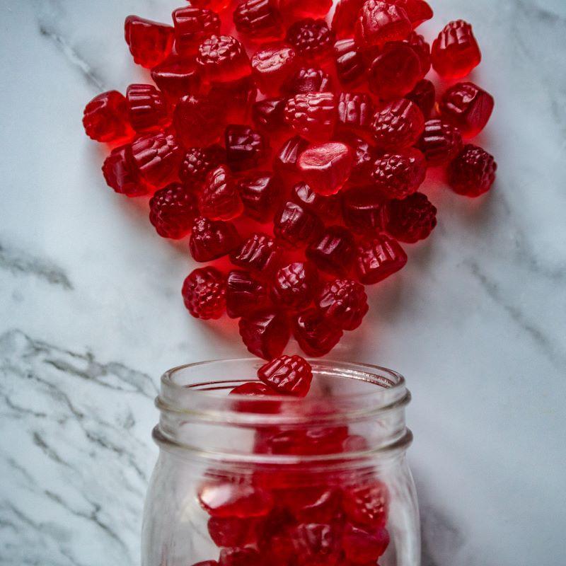 gummy raspberries 14oz. Packed with incredible raspberry flavor, these soft, chewy gummies will satisfy your sweet tooth with every bite. A berry-good treat! $6.79 USD