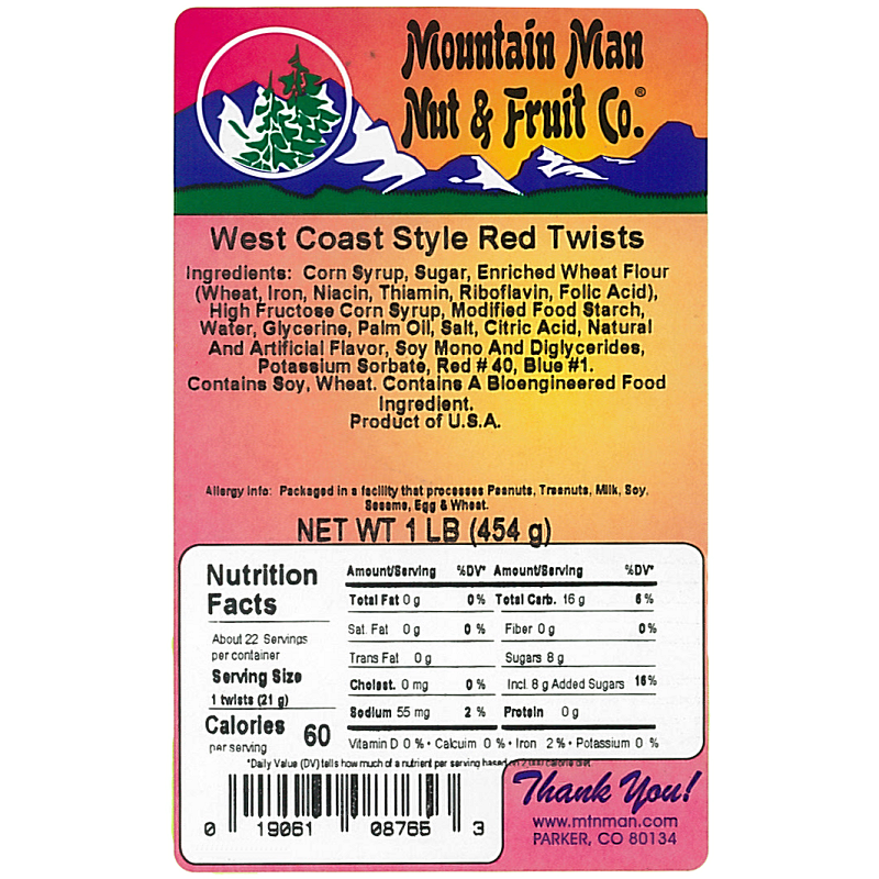 West Coast Style Red Twists 1lb Label