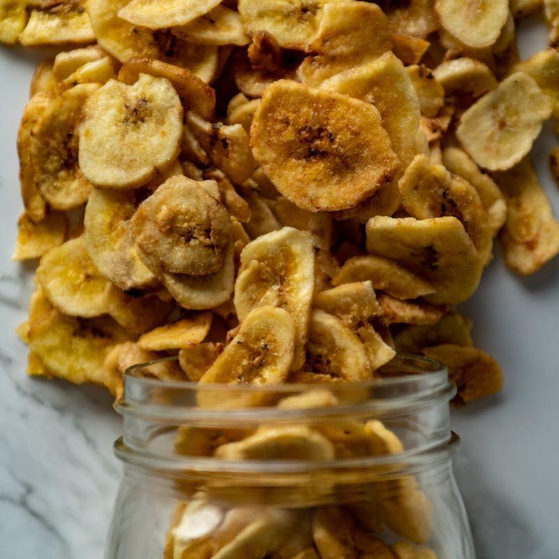 Banana Chips 8oz. Our Banana Chips are a delicious and nutritious snack. Packed with potassium and dietary fibers, they’re perfect for boosting your energy, especially after a workout. Snack guilt-free with this healthy option! $3.00 USD