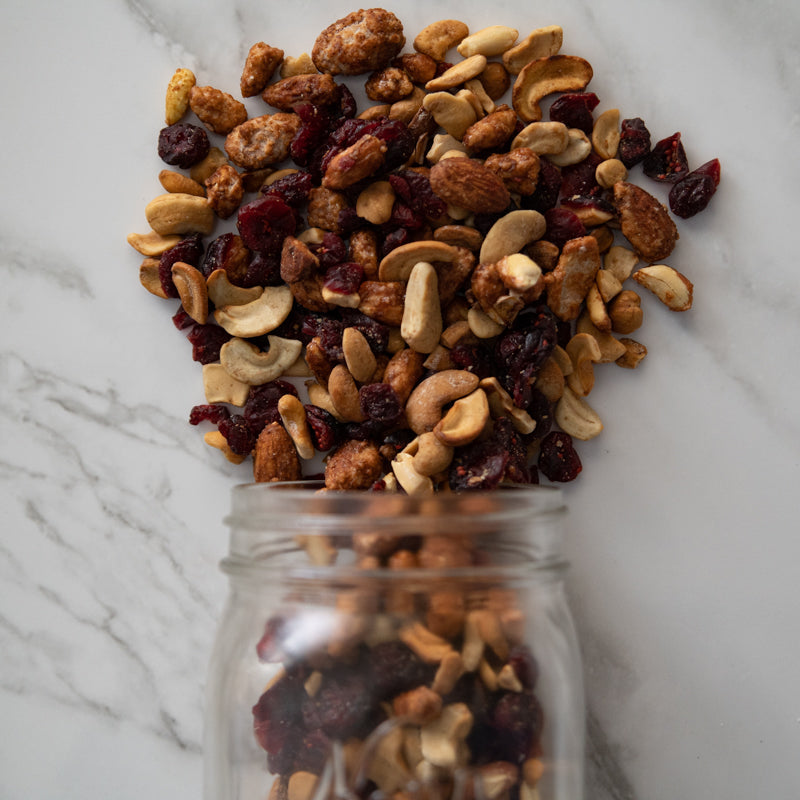 Cashew Almond Cranberry Crunch 14oz. It’s back! One of our all-time favorites. This irresistible mix combines tart cranberries, roasted salted cashews, cinnamon toffee almonds, and crunchy cinnamon toffee peanuts. The perfect balance of sweet, salty, and a little spice! $7.00 USD