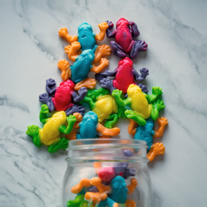 Gummy Rainforest Frogs 13oz. Dive into the rainforest with these fruity, frog-shaped gummies! Bursting with fun flavors, these chewy treats are sure to put a smile on your face with every hop. $7.00 USD