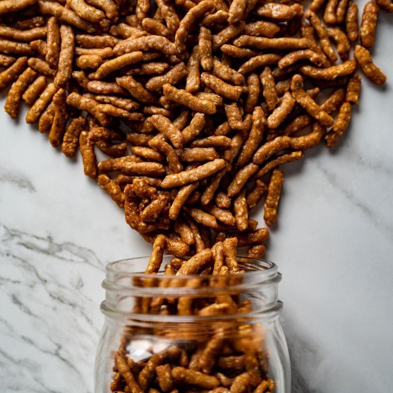Honey Roast Sesame Sticks  13oz. Our Honey Roast Sesame Sticks are packed with crunchy, buttery goodness. Slightly sweeter than our original sesame sticks, they’re the perfect mid-day snack and great as salad toppers or in your favorite trail mix. $7.29 USD