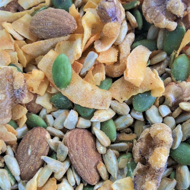 Spicy Keto Mix 13oz Turn up the heat with this spicy blend of almonds, sunflower seeds, pumpkin seeds, walnut pieces, and coconut chips, all seasoned with a fiery kick. Perfect for adding a crunchy, zesty crunch to your salad or for a bold snack on its own! $7.00