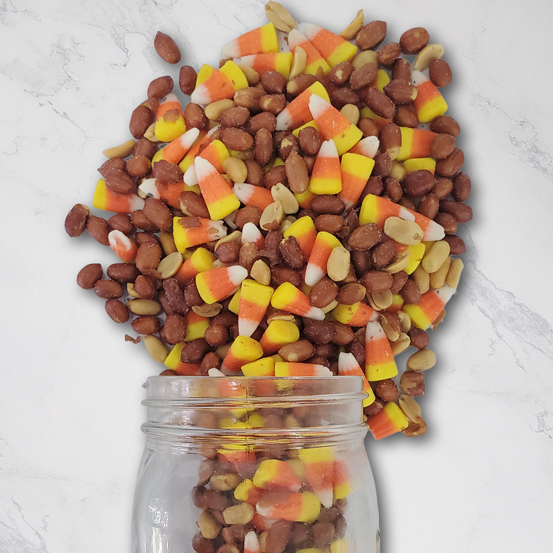 aspen autumn 14oz. Fall in love with this delicious blend of Spanish peanuts and candy corn. The sweet and salty combination will remind you of a salted nut roll—perfect for satisfying your cravings. A must-try autumn treat! $6.49 USD