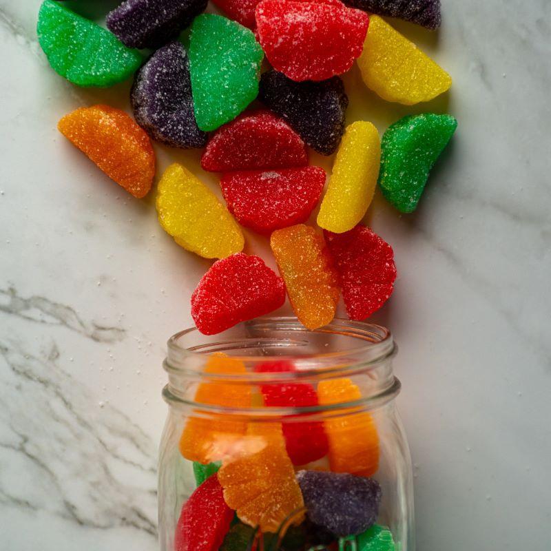 assorted fruit slices 14oz. A juicy and colorful mix of fruit slices, including lemon, lime, cherry, orange, and grape! Perfect for satisfying your sweet tooth with a burst of fruity goodness in every bite. $5.00 USD