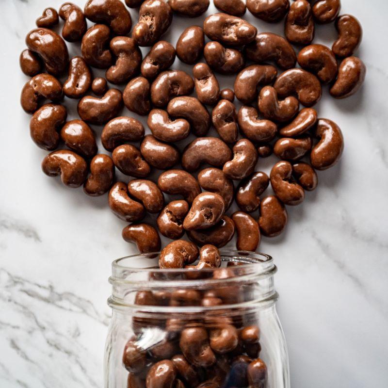 chocolate covered cashews 14oz. We’ve taken our dry roasted cashews and coated them in two layers of creamy, milky chocolate for the ultimate treat! $12.00 USD