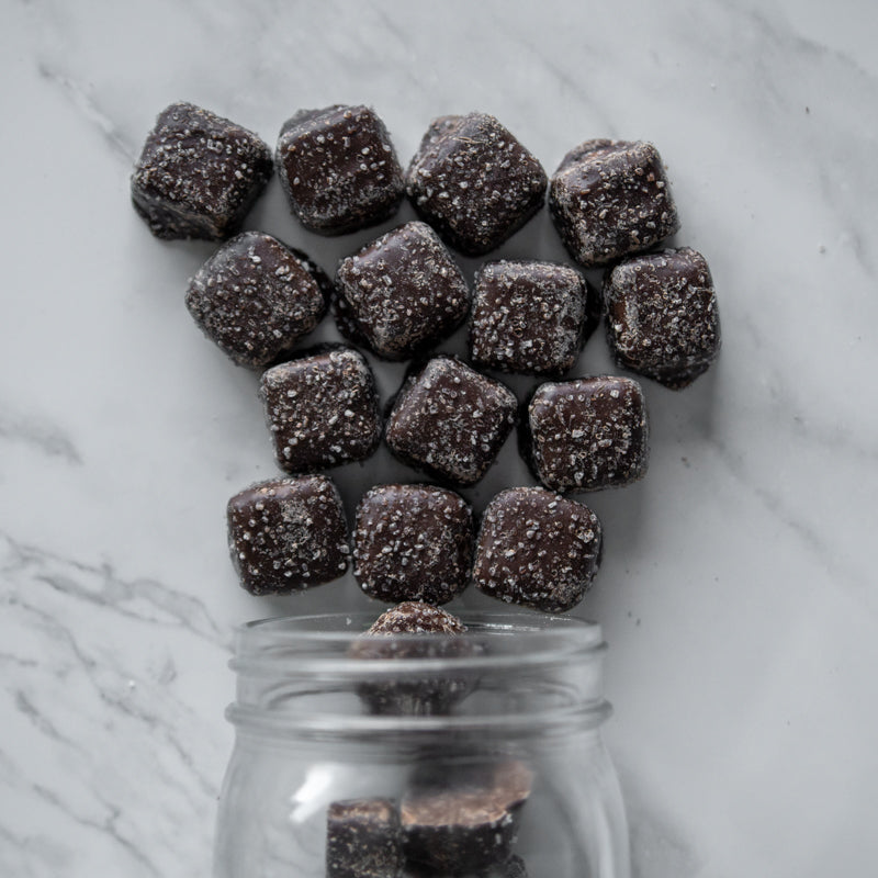 dark chocolate sea salt caramels 12oz. Indulge in the perfect combination of rich, smooth caramel wrapped in decadent dark chocolate and topped with a sprinkle of sea salt. These are so irresistible, you’ll be reaching for more with every bite! $9.00 USD 