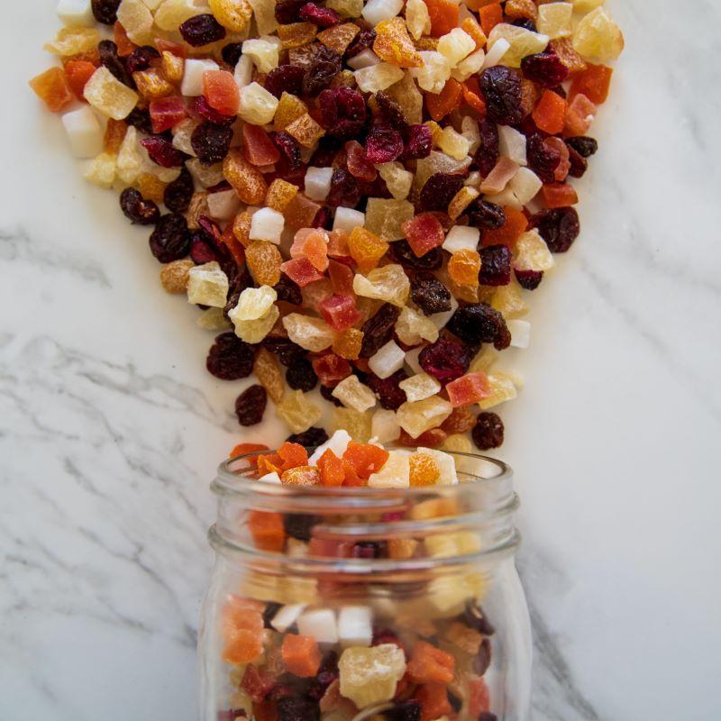 nuts about fruit™ 14oz. A delicious mix of all-natural dried fruits, including diced pineapple, raisins, apricots, papaya, coconut, cranberries, and cherries. A sweet, healthy snack that’s perfect for any time of day. $8.00 USD