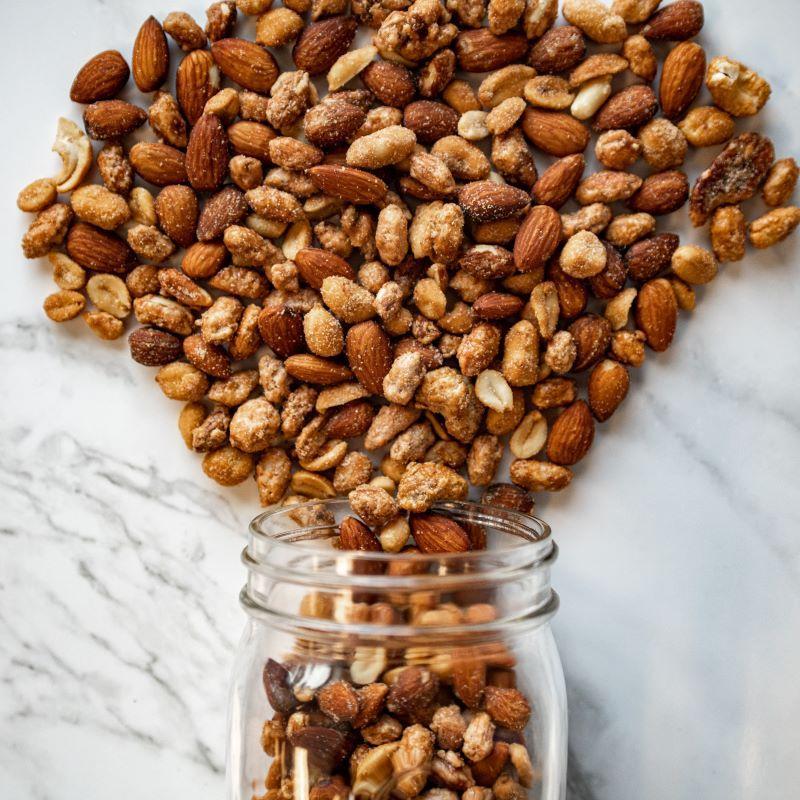 special mixed nuts 14oz. Indulge in this flavorful mix featuring buttery toffee toasted peanuts, smoked almonds, honey roasted peanuts, toffee toasted almonds, and toffee toasted cashews. It’s the perfect combo of sweet and savory!  $9.00 USD